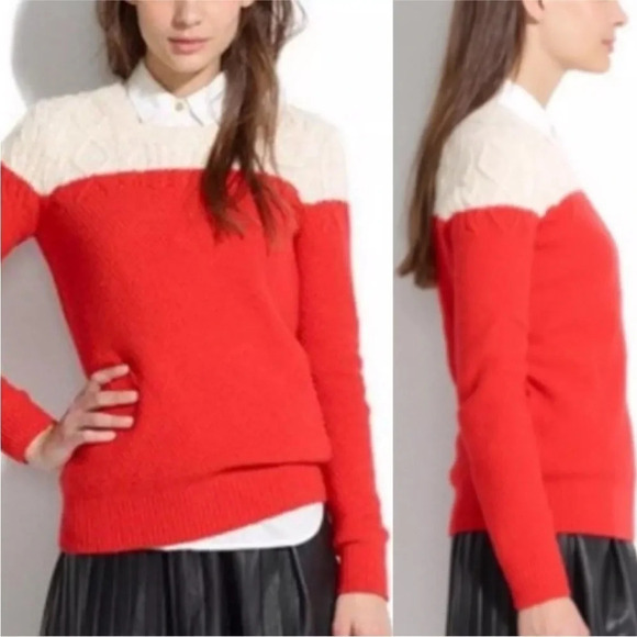 Madewell Cream and Red Knit Sweater Size Large EUC Warm Winter - Picture 2 of 8